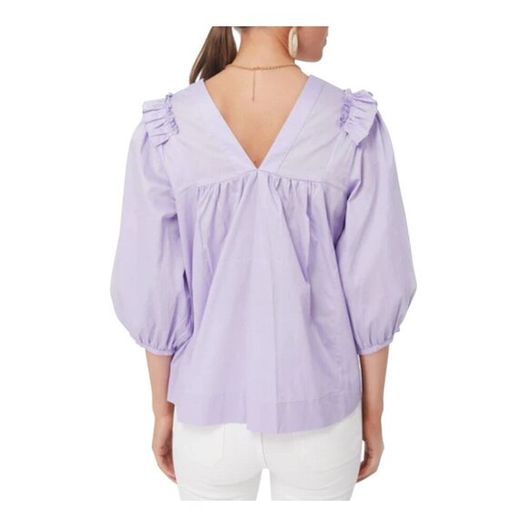 HARSHMAN Lilac Cheryl Blouse Size Medium Cotton V-neck Ballon Sleeves Tuckernuck - Picture 3 of 11
